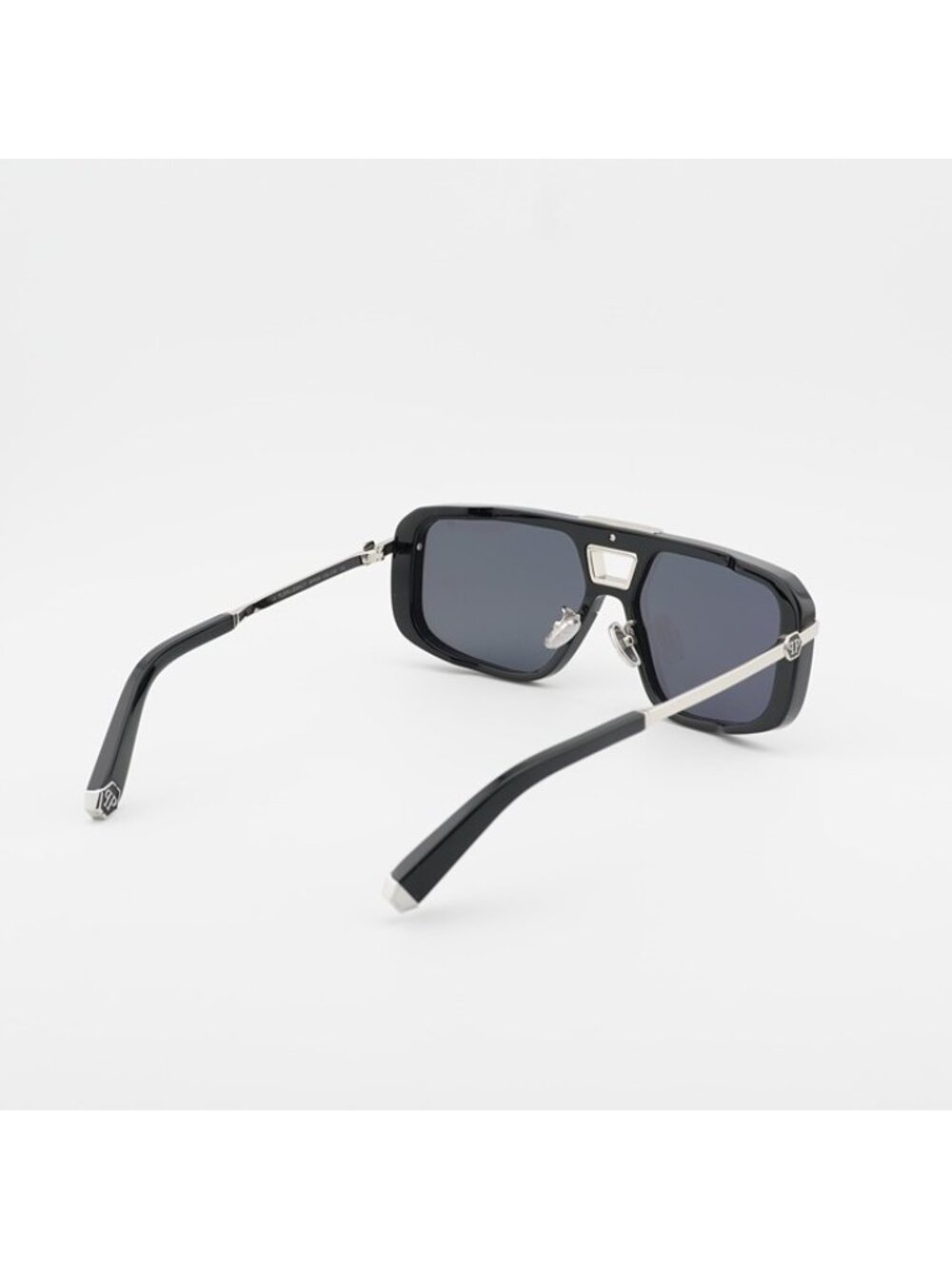 Philipp Plein SPP008M 0700 Sunglasses Shiny Black Aviator Frame, Grey Lenses - Picture 4 of 10